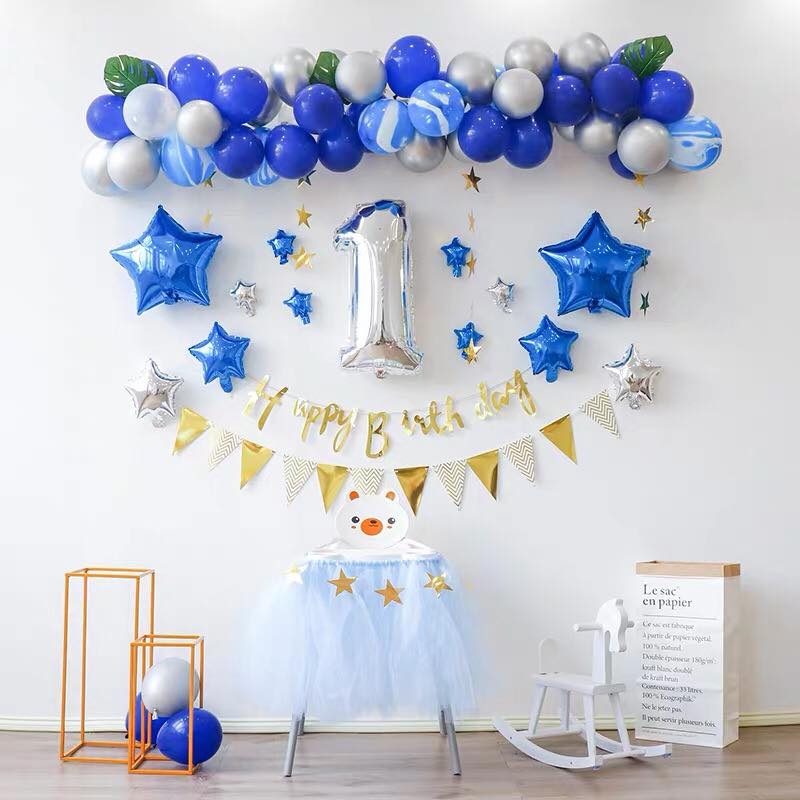 Trang trí sinh nhật bé trai 2 tuổi màu xanh  chủ đề doremon   vuatrangtrivn