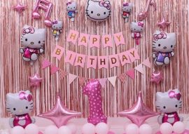 Bộ bóng trang trí sinh nhật cho bé gái chủ đề kitty MS01