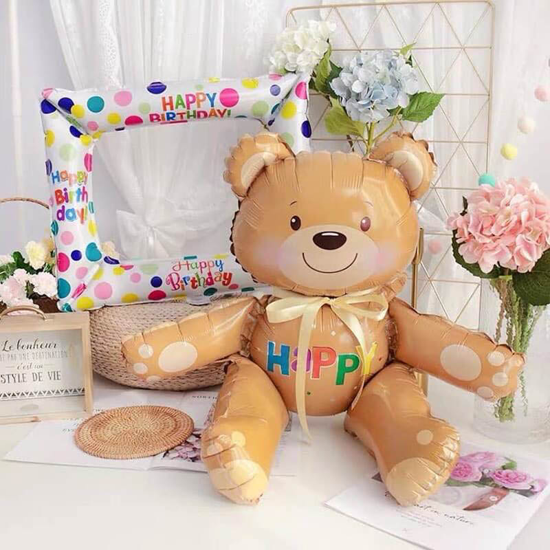 Bóng trang trí sinh nhật nilong nhôm hình chú gấu