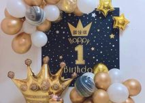 Set bóng trang trí sinh nhật cho bé trai tông vàng kèm phông bạt