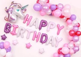 Set bóng trang trí sinh nhật cho bé gái chủ đề ngựa Pony