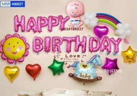 Set bóng trang trí thôi nôi cho bé gai đơn giản tông màu hồng