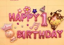 Set bóng trang trí sinh nhật cho bé gái chủ đề khỉ nâu