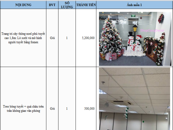 Báo giá gói trang trí noel cho văn phòng mới nhất 2026